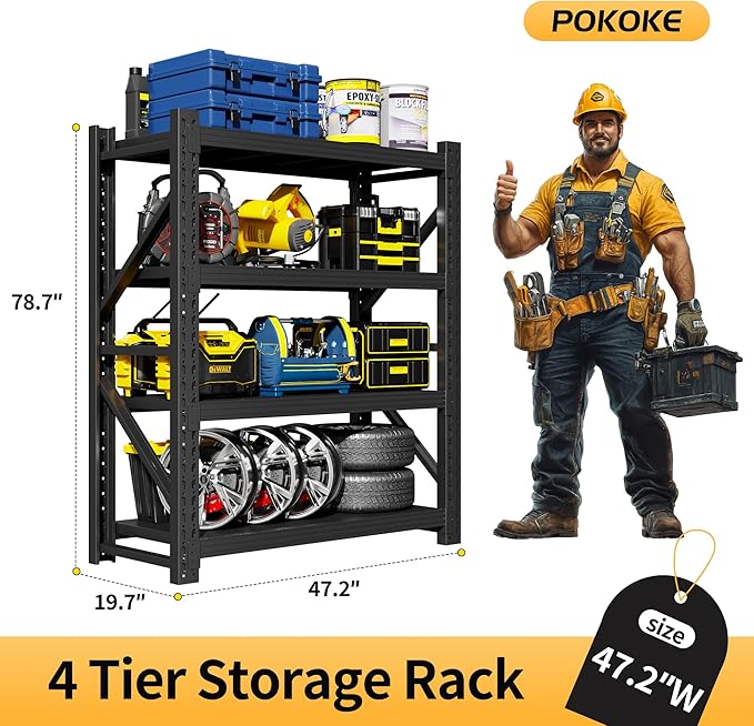 Garage Shelving Unit, 4 Tier Heavy Duty Racks, Easy Assembly, Metal Racks - Image 2