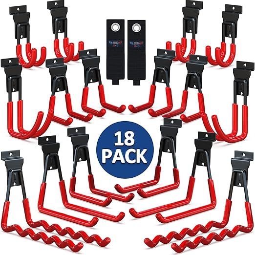 3-H Slatwall Accessories 18 Pack, Slatwall Hooks & Hangers Multi Sizes by 3-H