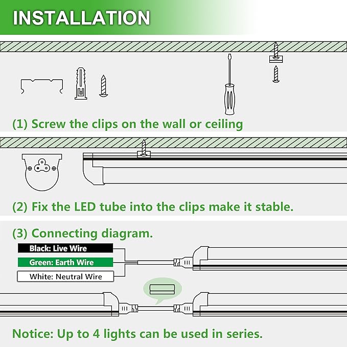 2FT LED Shop Light, 25W 3500LM 6000K/White Super Bright, T8 Integrated LED Tube - Image 6
