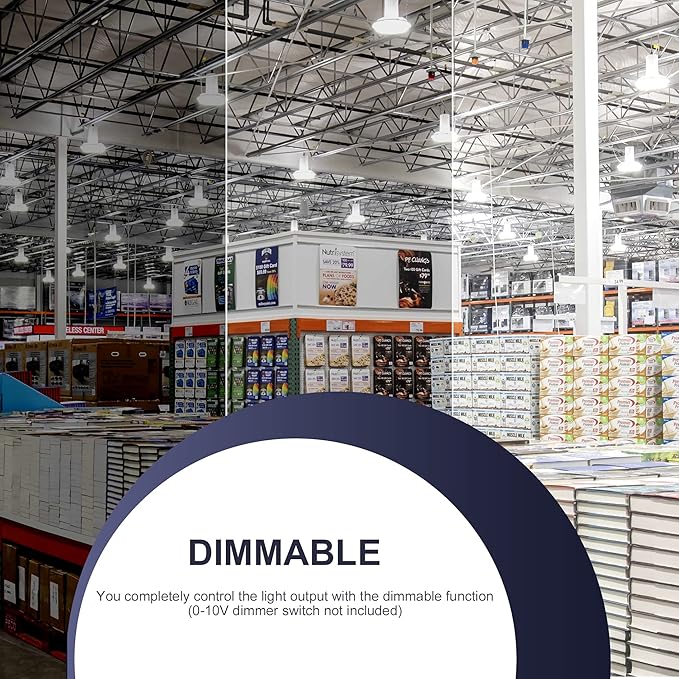 150W UFO-LED-High-Bay-Light, UL & DLC Listed 5000K Daylight 21000LM, 0-10V - Image 3