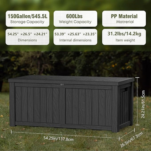 150 Gallon Lockable Resin Deck Box, Waterproof & UV-Resistant Outdoor Storage - Image 2