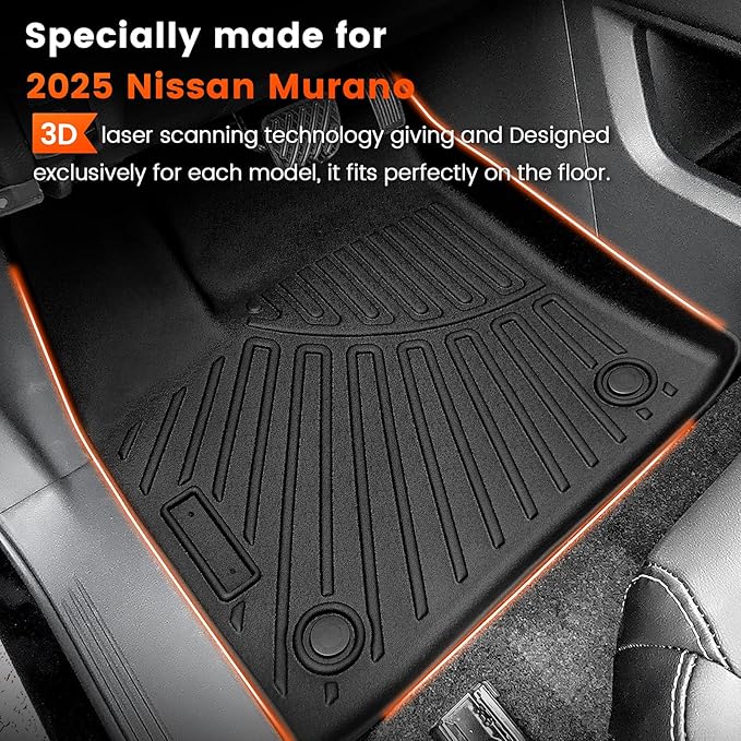 KMF Custom Fit Floor Mats for Nissan Murano 2025 Accessories, All Weather 3D - Image 2