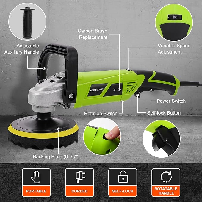 COMOWARE 1300W Professional Car Buffer Polisher - Image 2