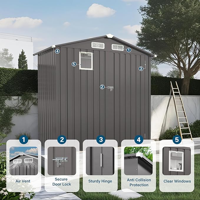 6 x 4 FT Outdoor Storage Metal Shed, Bike Garden Tool Shed - Image 3