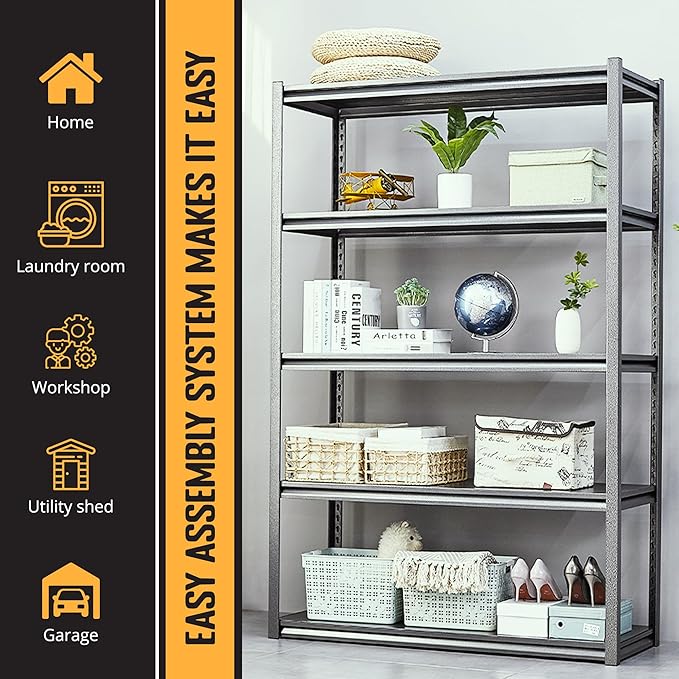 Rigma 5 Tier Garage Shelf, Heavy Duty Steel Shelving Unit, Adjustable Metal - Image 3