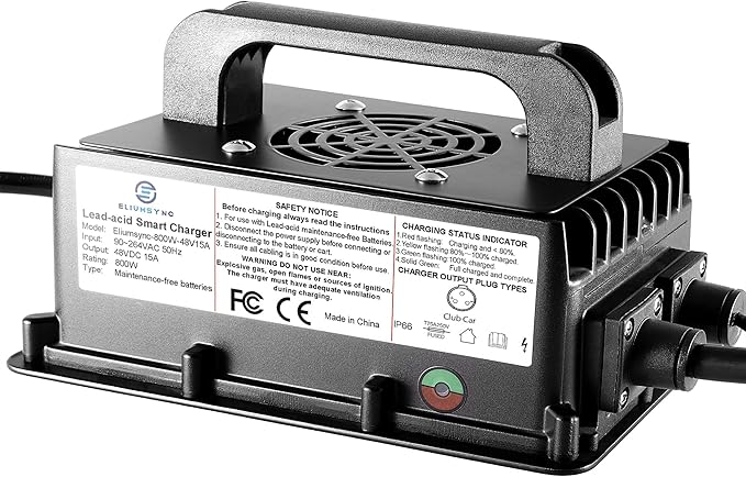 800W Lead Acid Battery Charger 48 Volt 15 AMP 3-Pin Round Plug Club Car Golf - Image 2