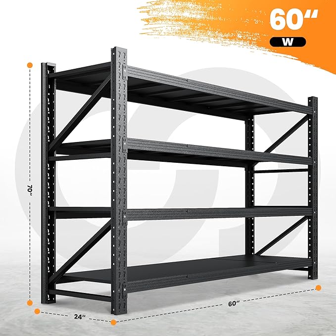 60” W Heavy Duty Garage Shelving, 5000LBS Metal Storage Shelves, 4 Tier Storage - Image 2