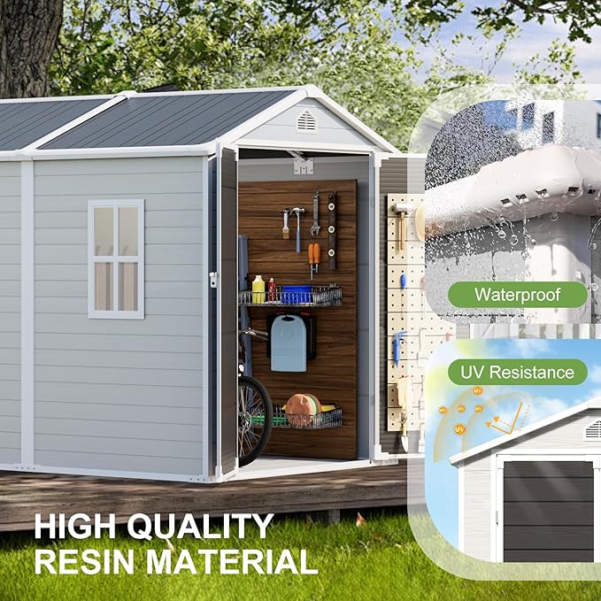 8x6 FT Outdoor Storage Shed, Waterproof Resin Shed - Image 5