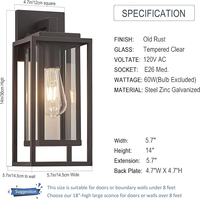 14" Outdoor Wall Light Fixtures Waterproofed Exterior Lantern W/Sturdy - Image 5