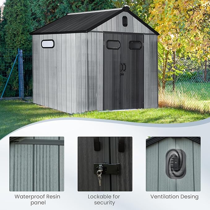 Domi 8x6 FT Outdoor Resin Storage Shed, All-Weather Double-Wall Storage Building - Image 8