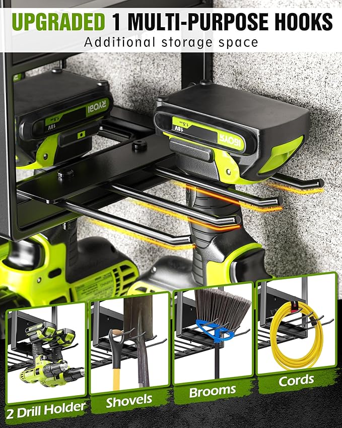 MAXIFFE 4 Layer Power Tool Organizer Wall Mount, Heavy Duty Metal Cordless Tool - Image 3