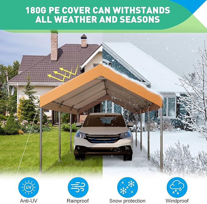 10X20 Ft Heavy Duty Carport Canopy, Portable Garage, Car Tents, Reinforced - Image 4