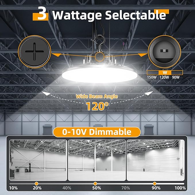 9 Pack 480V LED High Bay Light UL DLC Listed UFO Light 150W 100W 80W Adjustable - Image 3