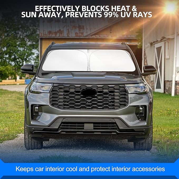 Windshield Sun Shade for Ford Explorer 2020-2025 Foldable Sunshade Custom Fit - Image 7