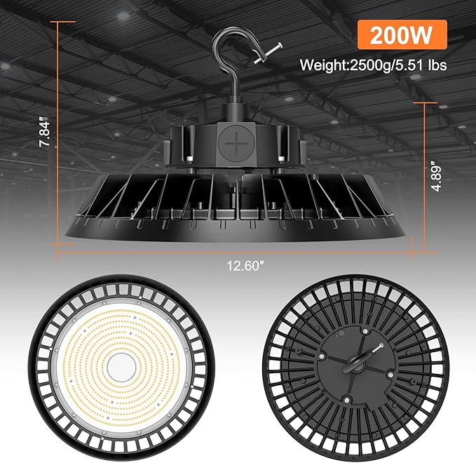 9Pack LED High Bay Lights, 200W UFO High Bay LED Shop Lights, 30000LM - Image 4