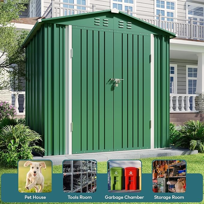 Gizoon Outdoor Storage Shed 6 x 4 FT, Galvanized Metal Garden Shed - Image 4