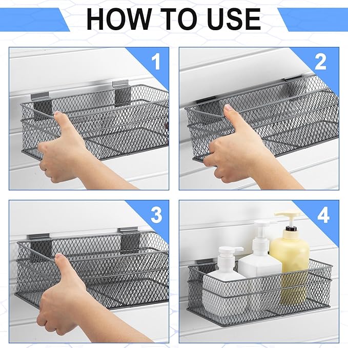 Barydat 4 Pcs Slatwall Basket Set Ventilated Metal Slatwall Basket Hanging Wire - Image 5