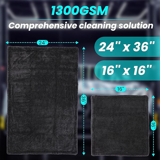 2 Pack 1300 GSM Car Drying Towel, Double-Sided Microfiber Towels - Image 2