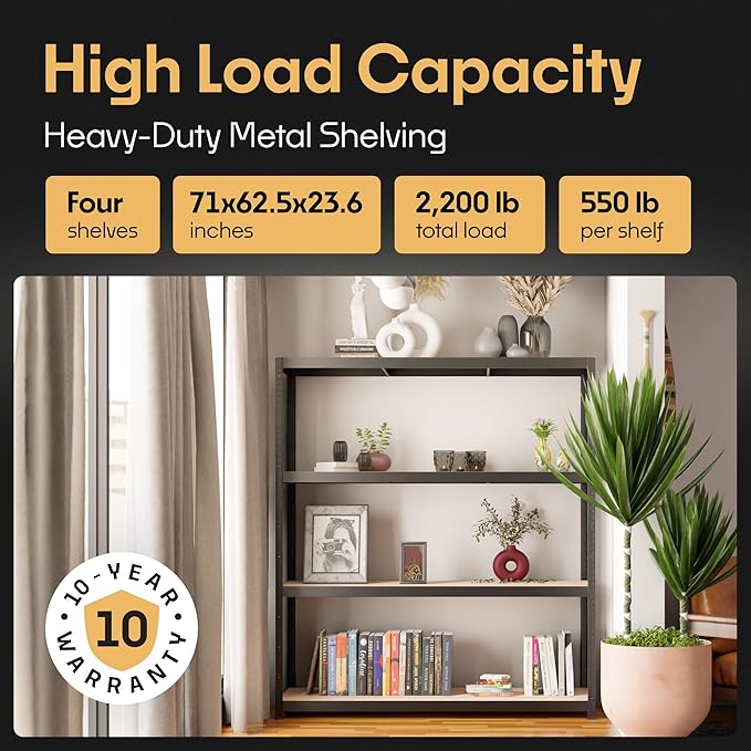 Storage Shelves: 5 Storage Shelves Heavy Duty w/ 2, 200 lb Total Load Capacity - Image 3