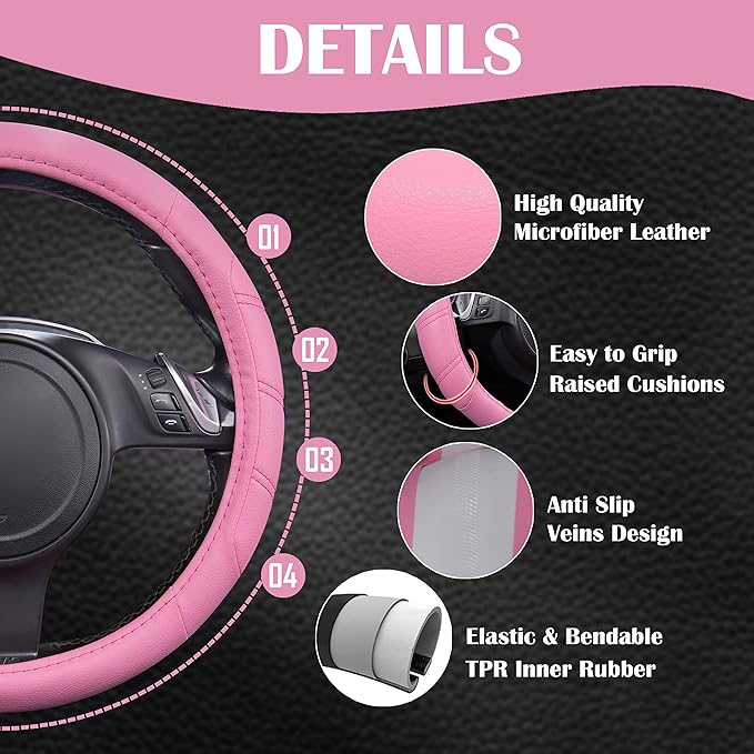 CAR PASS Line Rider Microfiber Leather Sporty 14.5-15 inch Car Steering Wheel - Image 4