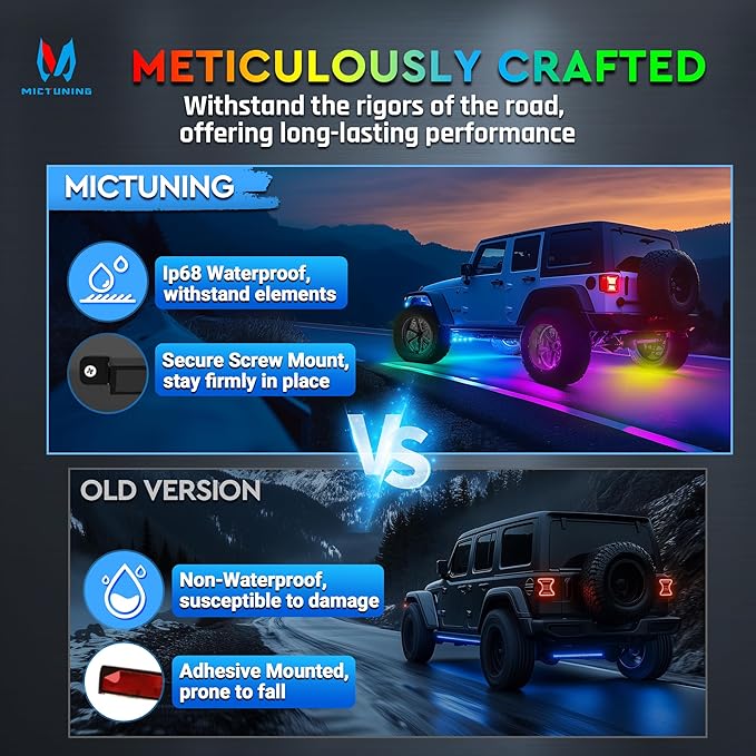 MICTUNING 8Pcs N8+ Chasing Color RGB+IC Underglow Neon Accent Strip Lights - Image 5