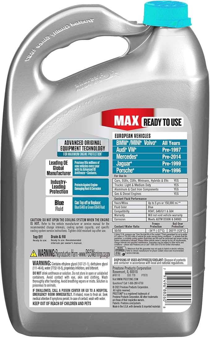 Prestone AF6110 MAX European Vehicles Anti-Freeze and Coolant, 1 Gallon - Image 2