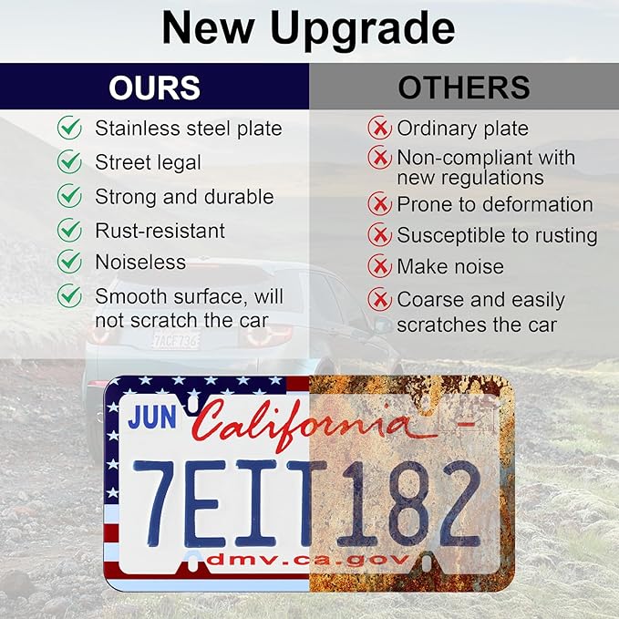 LivTee American Flag License Plate Frames, 4 Holes Stainless Steel License - Image 6