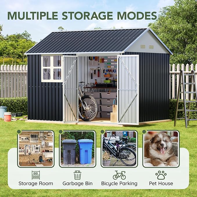 8x10 FT Outdoor Metal Storage Shed, Single Door, 1 Clear Window, Tool Shed - Image 4