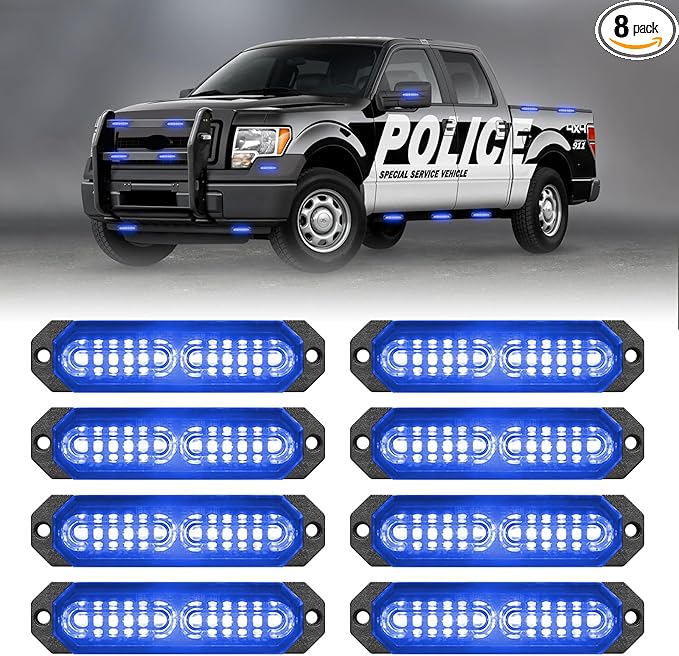 HLauto 1200T Emergency Strobe Grille Lights: 8pcs 12 LED Sync Feature Safety by HLauto