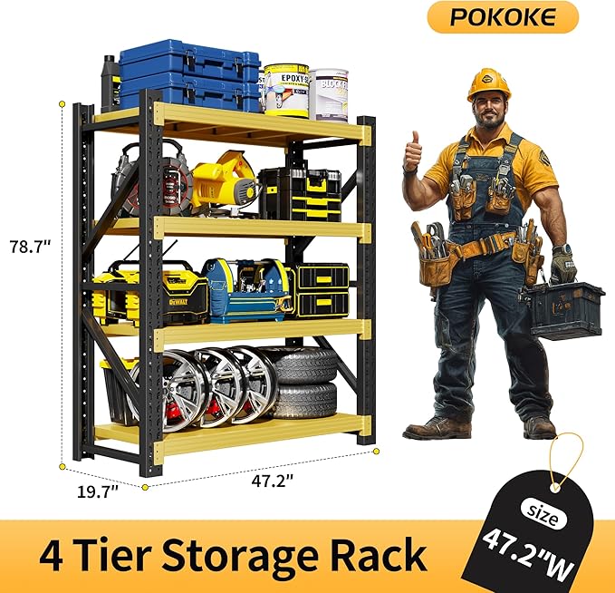 Garage Shelving Unit, 4 Tier Heavy Duty Racks, Easy Assembly, Metal Racks - Image 2