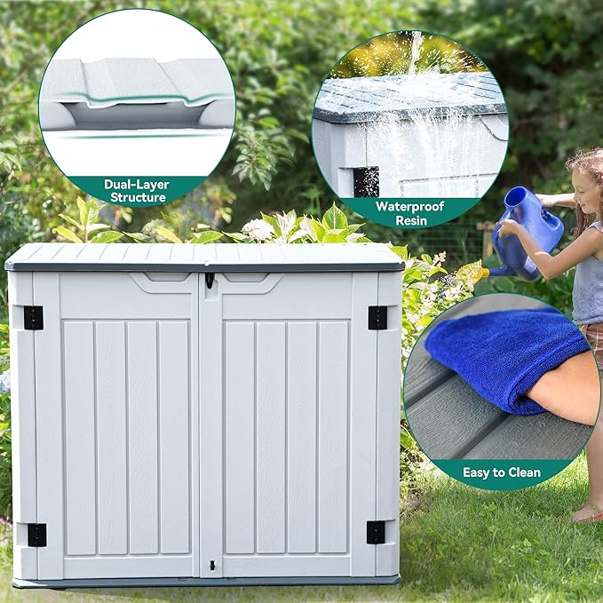 YITAHOME Outdoor Horizontal Storage Sheds w/o Shelf, 35 Cu Ft Lockable Resin - Image 4