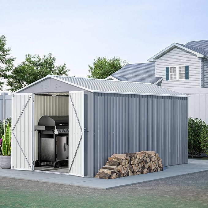 8x12 FT Outdoor Storage Shed, Metal Shed W/Floor, Garden Storage Shed W/ 1 - Image 4