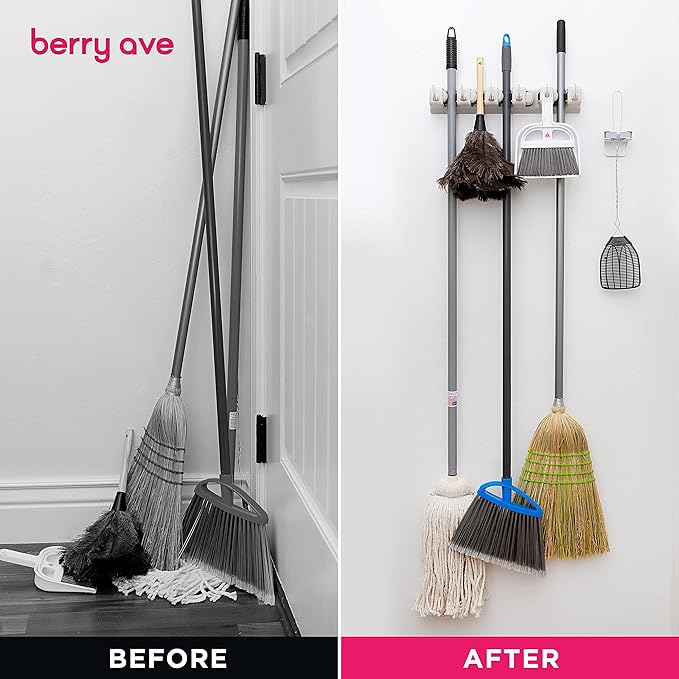 Berry Ave Broom Holder & Wall Mount Garden Tool Organizer- Kitchen, Garage & - Image 6