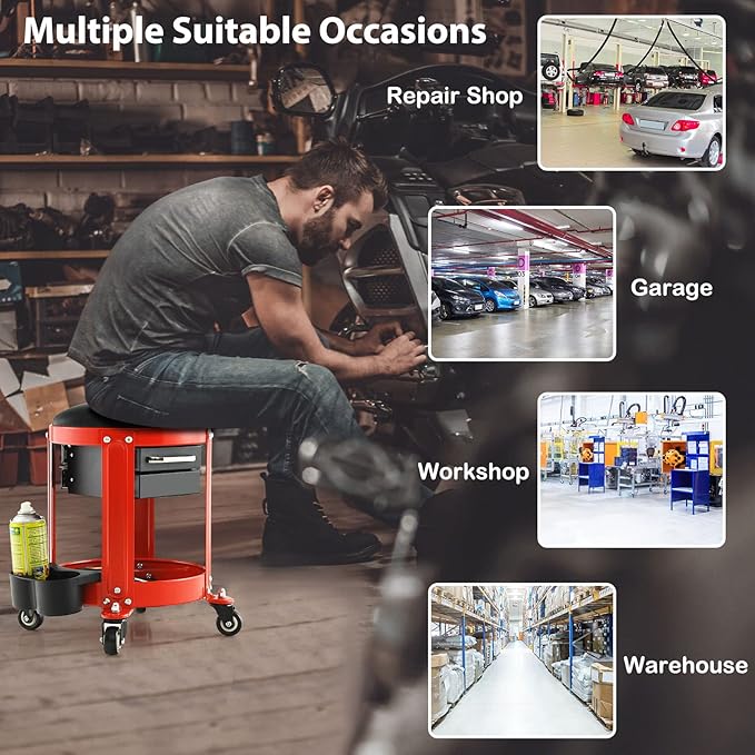 S AFSTAR Garage Shop Roller Seats, Adjustable Pneumatic Rolling Creeper Stool - Image 6