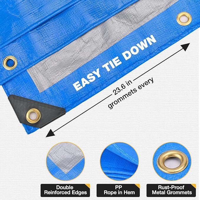 Tarp 12x16 Feet 14 Mil Heavy Duty Waterproof Tarp, Large Multipurpose Cover - Image 4