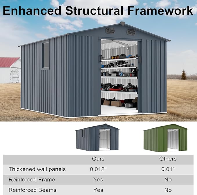 LANTRO JS 10x8FT Metal Outdoor Storage Shed, Garden Tool Shed Without Floor - Image 6