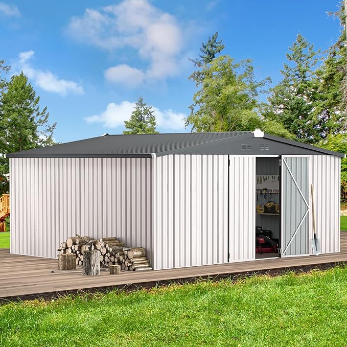 AECOJOY 14' x 12' Outdoor Storage Shed, Large 12x14 Metal Sheds & Outdoor by AECOJOY