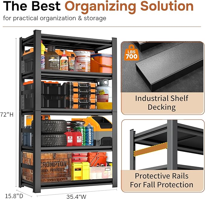 72" H Garage Shelving 5 Tier Shelving Unit, 3500Lbs Adjustable Metal Garage - Image 2