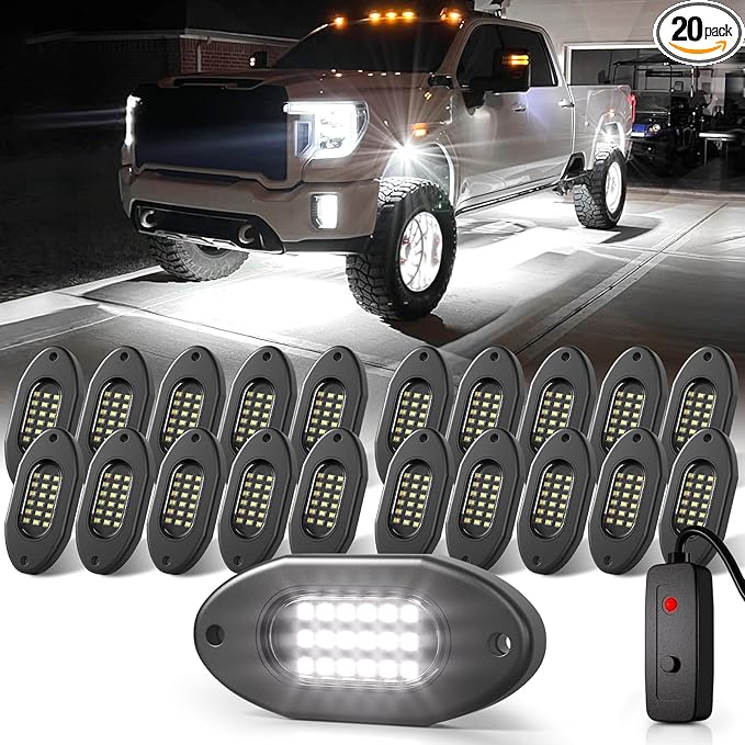 Honalia Pure White Rock Lights for Trucks 20 Pods, 6000K White LED Rock Lights by Honalia