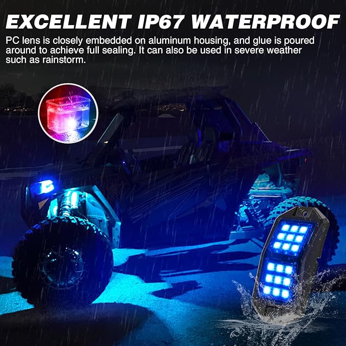 Nilight RGB LED Rock Lights Kit 8 PCS 18LED Wide Angle Wheel Well Light - Image 7