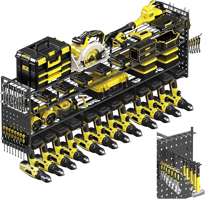 Power Tool Organizer Wall Mount, Pegboard Side Panels, 4 Long Hooks, Large Tool by Frizoky