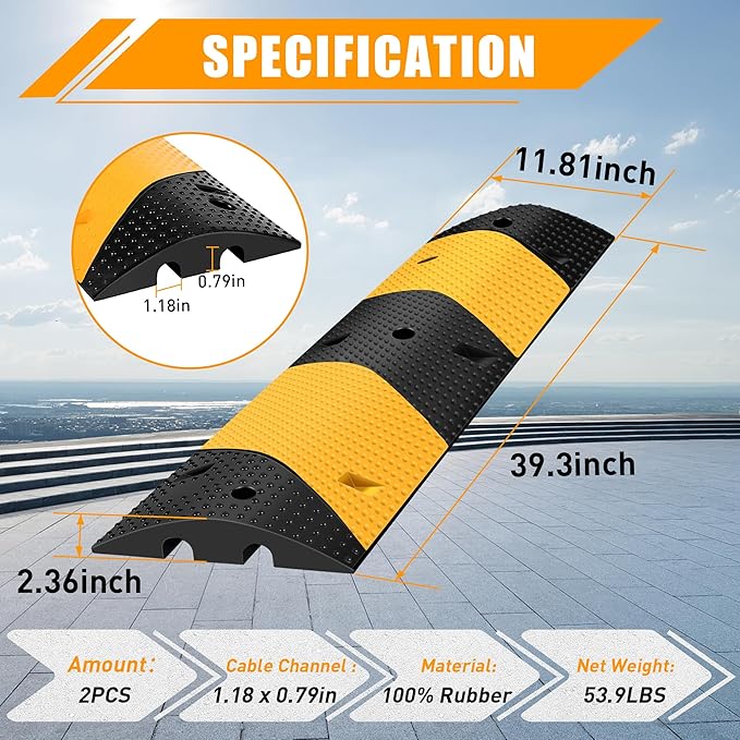Rengue 39.3" Rubber Speed Bump, Humps Rated 66000 LBS Load Capacity, Speed Humps - Image 4