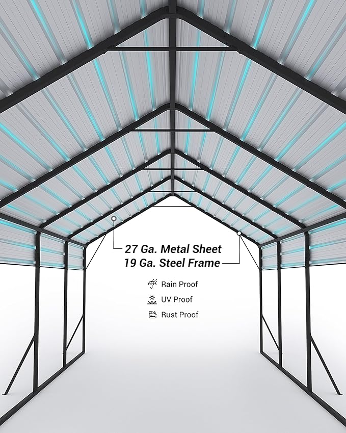 13'x26'x11' Oversized Metal Carport, Steel Heavy Duty Car Ports - Image 2