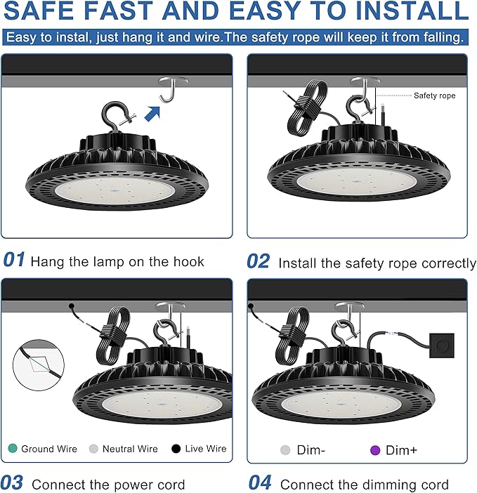 3 Pack 300W LED High Bay Light, UL&DLC Listed 41000LM Dimmable UFO High Bay LED - Image 5