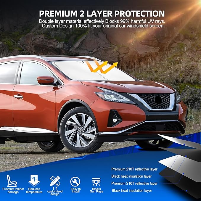 Windshield Sun Shade for Ni-ss-an Murano 2015-2024 Foldable Sunshade Custom Fit - Image 3