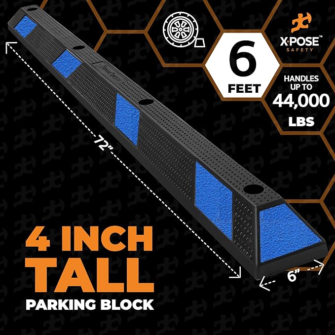Xpose Safety 72" Heavy Duty Rubber Parking Stopper – Bulk Full Pallet 50 Pack - Image 3