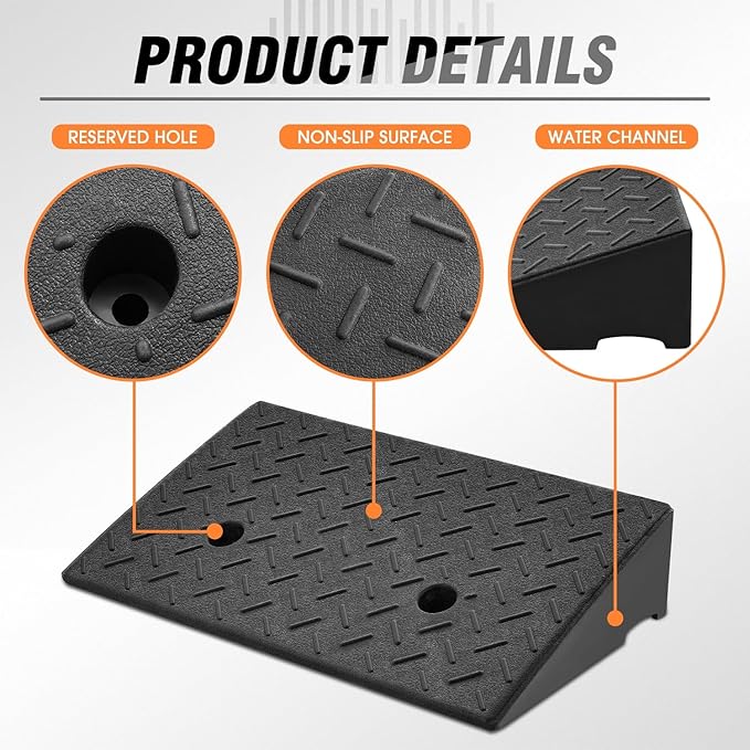DNA MOTORING 2pcs 4.3" Rise Rubber Curb Ramp Heavy Duty Loading Driveway Ramp - Image 5