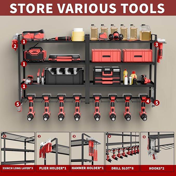 NINAT Heavy Duty 4-Tier Wall Mount Tool Organizer Rack - Image 3