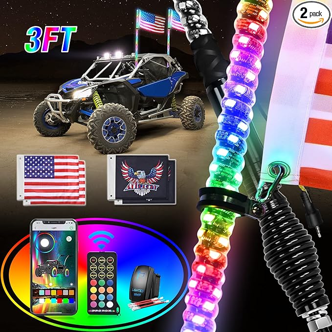 Nilight 2PCS 3FT RGB LED Whip Light by Nilight