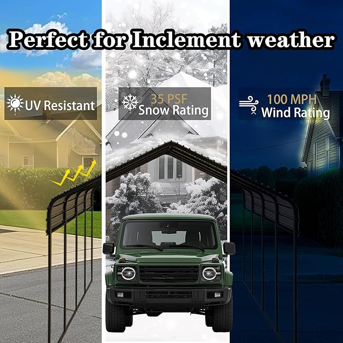 Heavy Duty Metal Carport 10x20 ft Galvanized Steel Frame RV Carport Storage All - Image 3